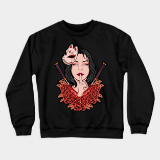 JAPANESE WOMEN GIRL WITH FLOWER ILLUSTRATION Crewneck Sweatshirt